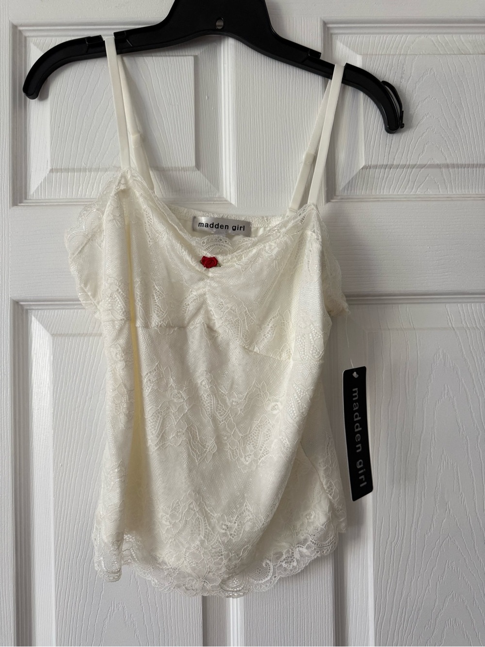 Madden Girl Ivory Lace Cami with Red Heart Accent